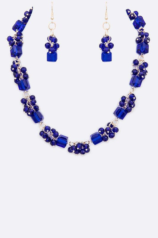 Statement Collar Necklace Set with Fringe Beads and Crystal Station, Trendy Fashion Jewelry
