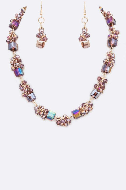 Statement Collar Necklace Set with Fringe Beads and Crystal Station, Trendy Fashion Jewelry