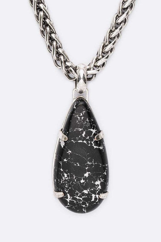 Stone Teardrop Pendant Rope Chain Western Necklace