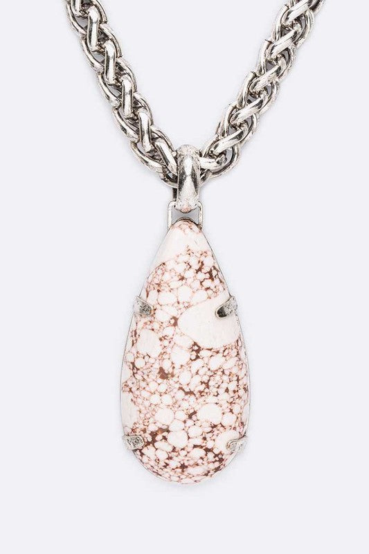 Stone Teardrop Pendant Rope Chain Western Necklace