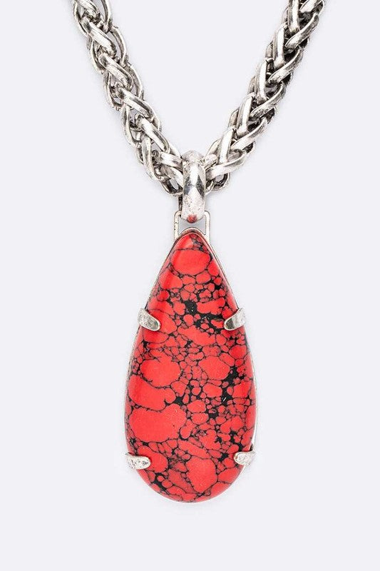 Stone Teardrop Pendant Rope Chain Western Necklace