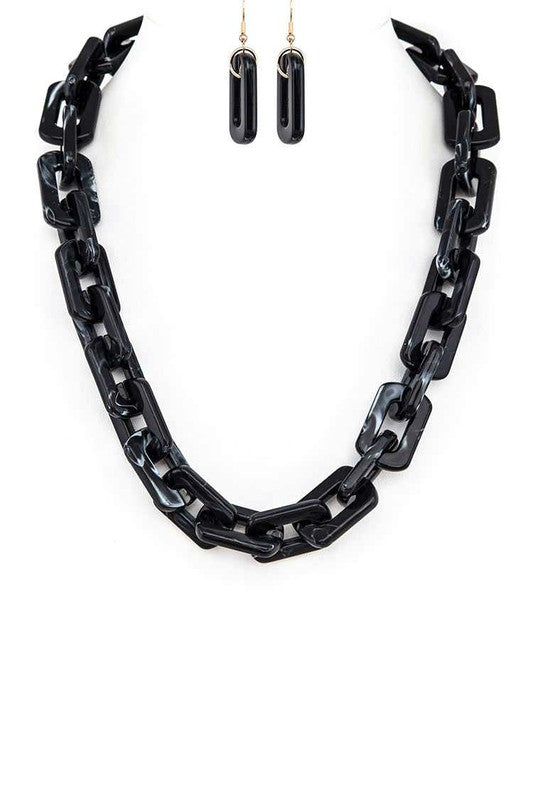 Square Resin Chain Link Necklace Set