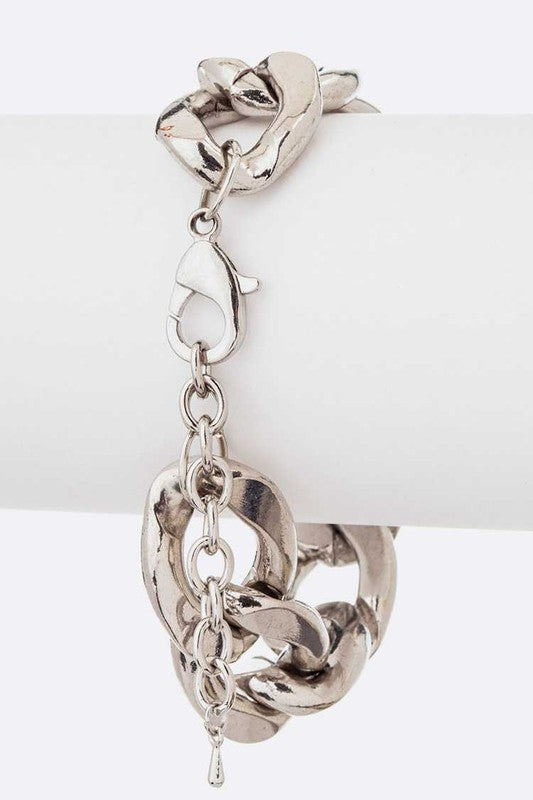 Silver Green Enamel Metal Chain Chunky Necklace