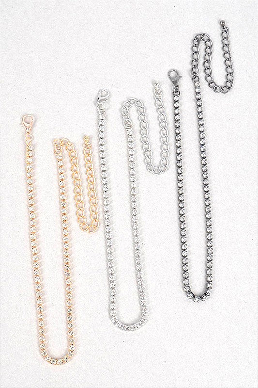 3 Tone Fine Rhinestone Chain Choker Set