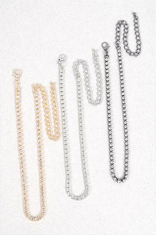 3 Tone Fine Rhinestone Chain Choker Set