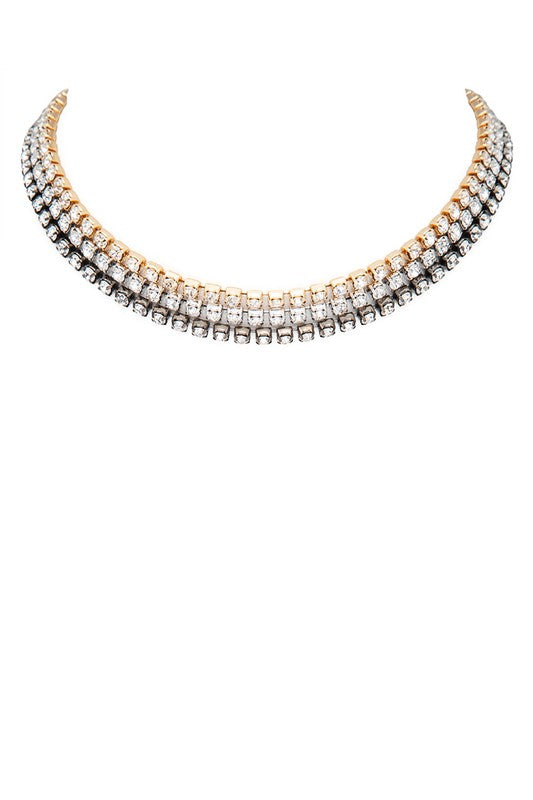 3 Tone Fine Rhinestone Chain Choker Set