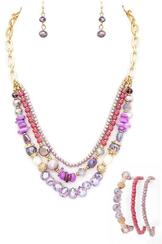 Layered Mix Beads Necklace Set – Trendy Stylish Statement Jewelry