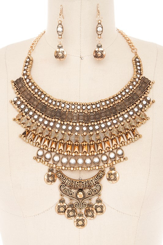 Statement Bib Necklace Set Vintage Inspired Boho Trendy Stylish Jewelry