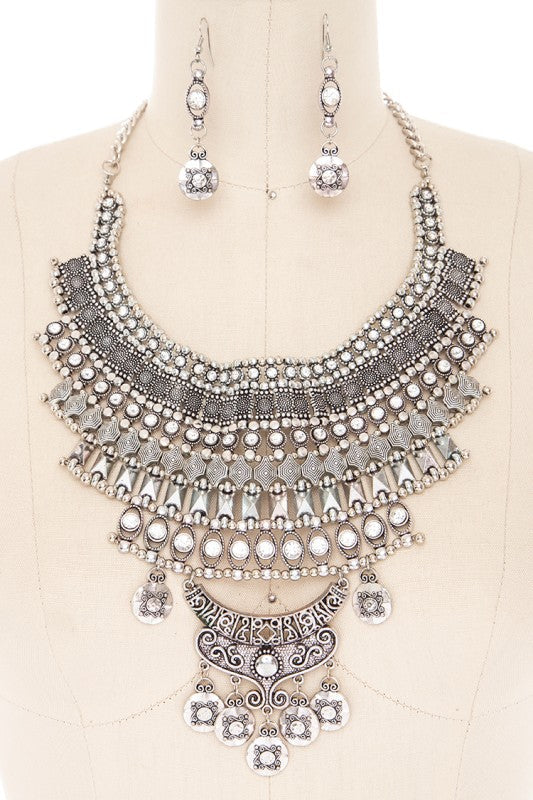 Statement Bib Necklace Set Vintage Inspired Boho Trendy Stylish Jewelry