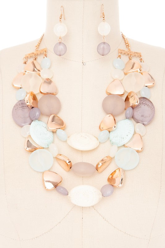 Statement Necklace Set with Mixed Pebble Resin Beads – Trendy Stylish Jewelry