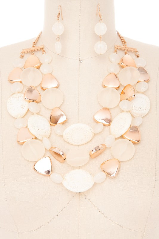 Statement Necklace Set with Mixed Pebble Resin Beads – Trendy Stylish Jewelry