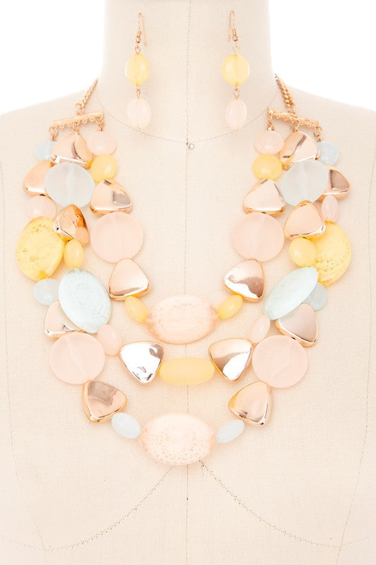 Statement Necklace Set with Mixed Pebble Resin Beads – Trendy Stylish Jewelry