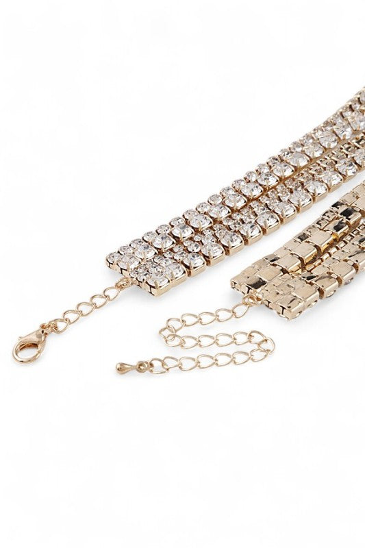 Layered Rhinestone Statement Choker Necklace Set – Trendy Stylish Jewelry Accessory