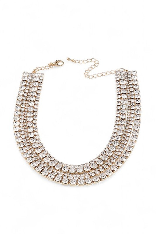 Layered Rhinestone Statement Choker Necklace Set – Trendy Stylish Jewelry Accessory