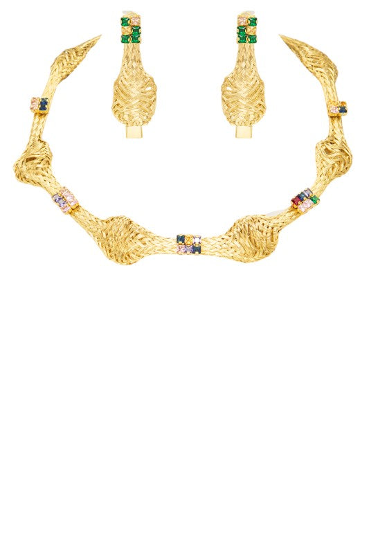 Statement Necklace Set 4 PC CZ Brass Stylish Layered Jewelry