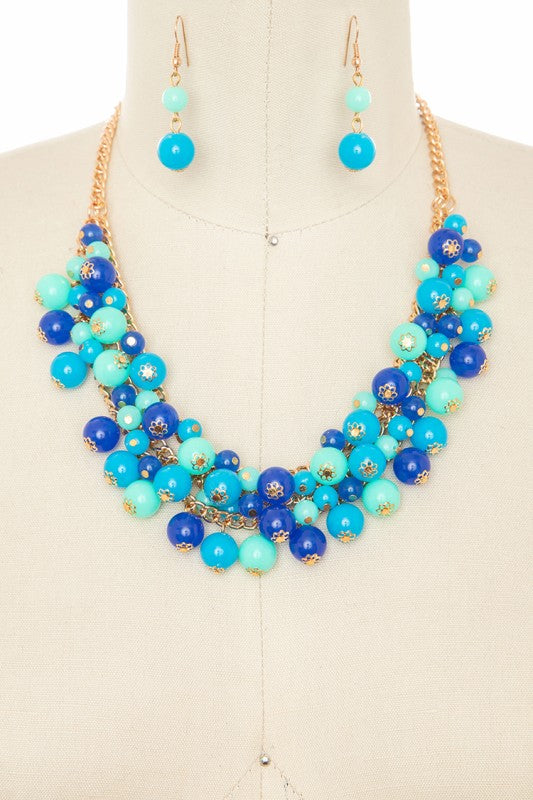 Statement Necklace Set with Mix Color Fringe Beads – Trendy Stylish Jewelry