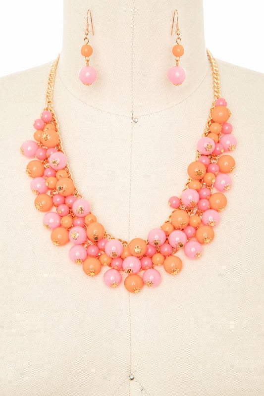 Statement Necklace Set with Mix Color Fringe Beads – Trendy Stylish Jewelry