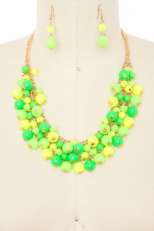 Statement Necklace Set with Mix Color Fringe Beads – Trendy Stylish Jewelry