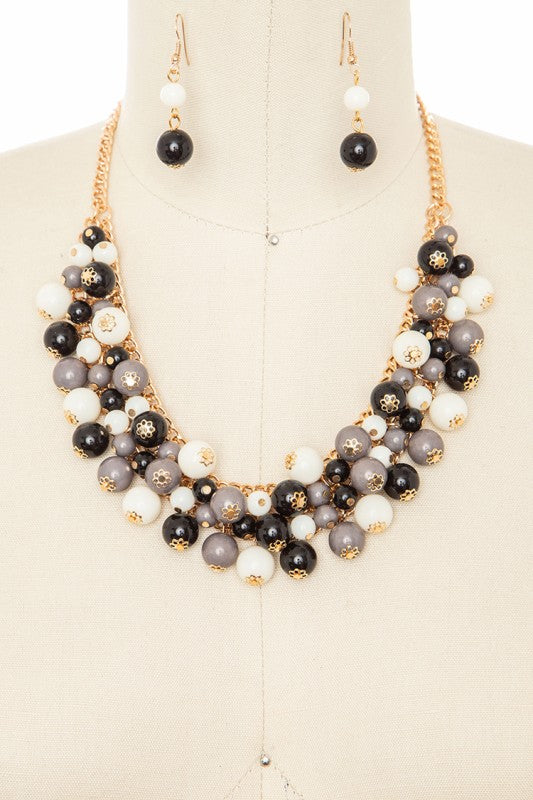Statement Necklace Set with Mix Color Fringe Beads – Trendy Stylish Jewelry
