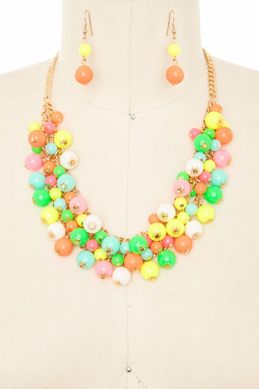 Statement Necklace Set with Mix Color Fringe Beads – Trendy Stylish Jewelry