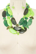 Statement Necklace Set Layered Mix Tone Resin Pebble Trendy Chic Jewelry