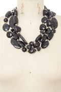 Statement Layered Resin Stone Necklace Set Peble Trendy Chic Jewelry