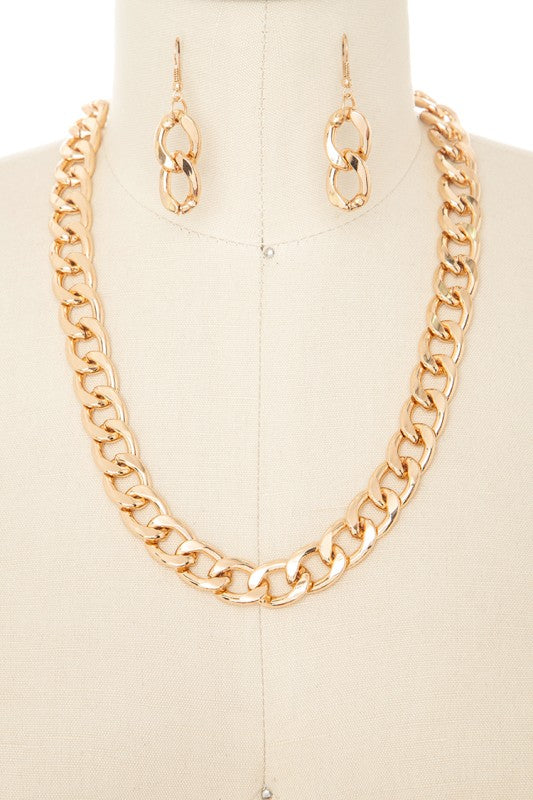 Statement Cuban Chain Link Necklace Set Trendy Stylish Jewelry