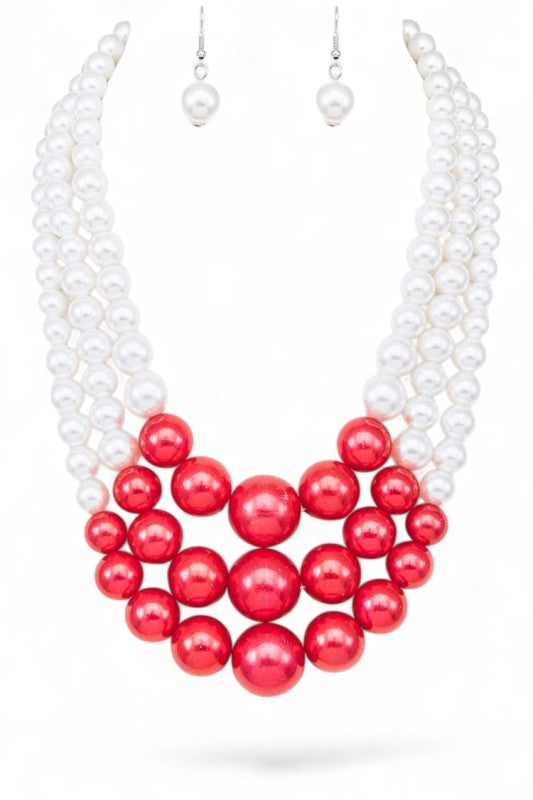 Layered Pearl Statement Necklace Set – Trendy Chic Jewelry Accessory
