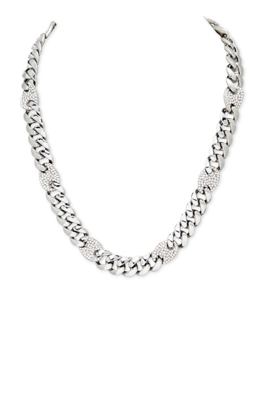 Mix Chain Link Rhinestone Cuban Chain Necklace