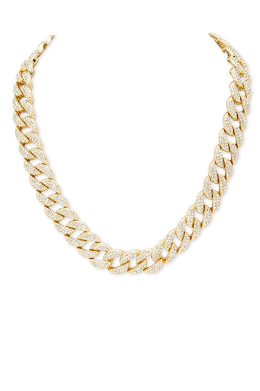 20\" Full Stone Cuban Chain Statement Necklace