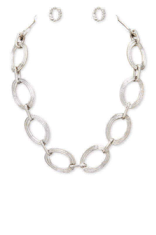 Textured Oval Link Necklace Set