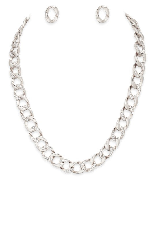 Rhinestone Chain Link Necklace Set