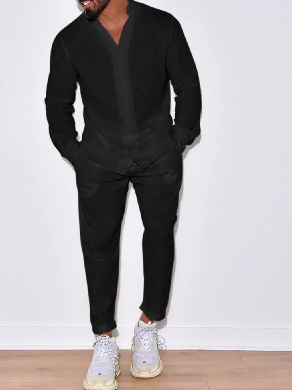 Men's Button Up Long Sleeve Top and Pants Set
