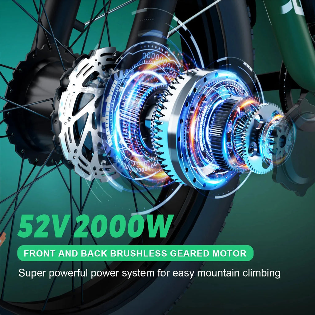 2000W Dual Motor AWD Fat Tire E-Bike | 52V 80-Mile Range