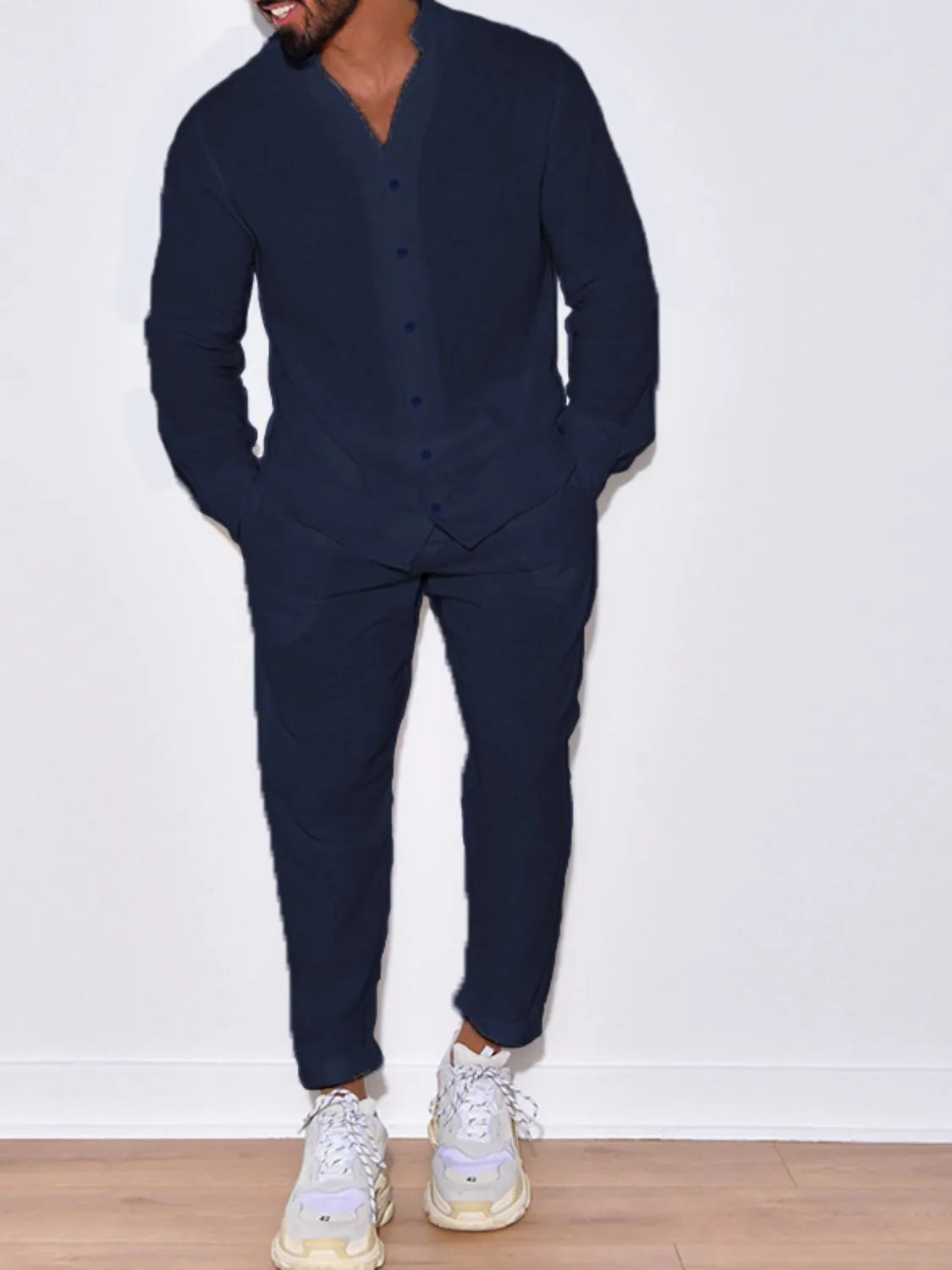 Men's Button Up Long Sleeve Top and Pants Set