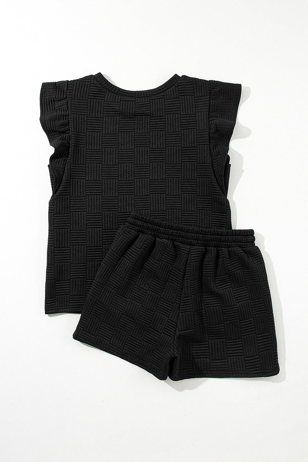 Pearl Textured Ruffled Sleeve Tee and Shorts Set