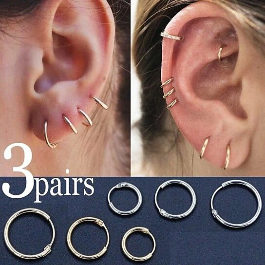 RMZ GOLD NYC Italian Black Endless Hoop Earrings (3 Pairs)