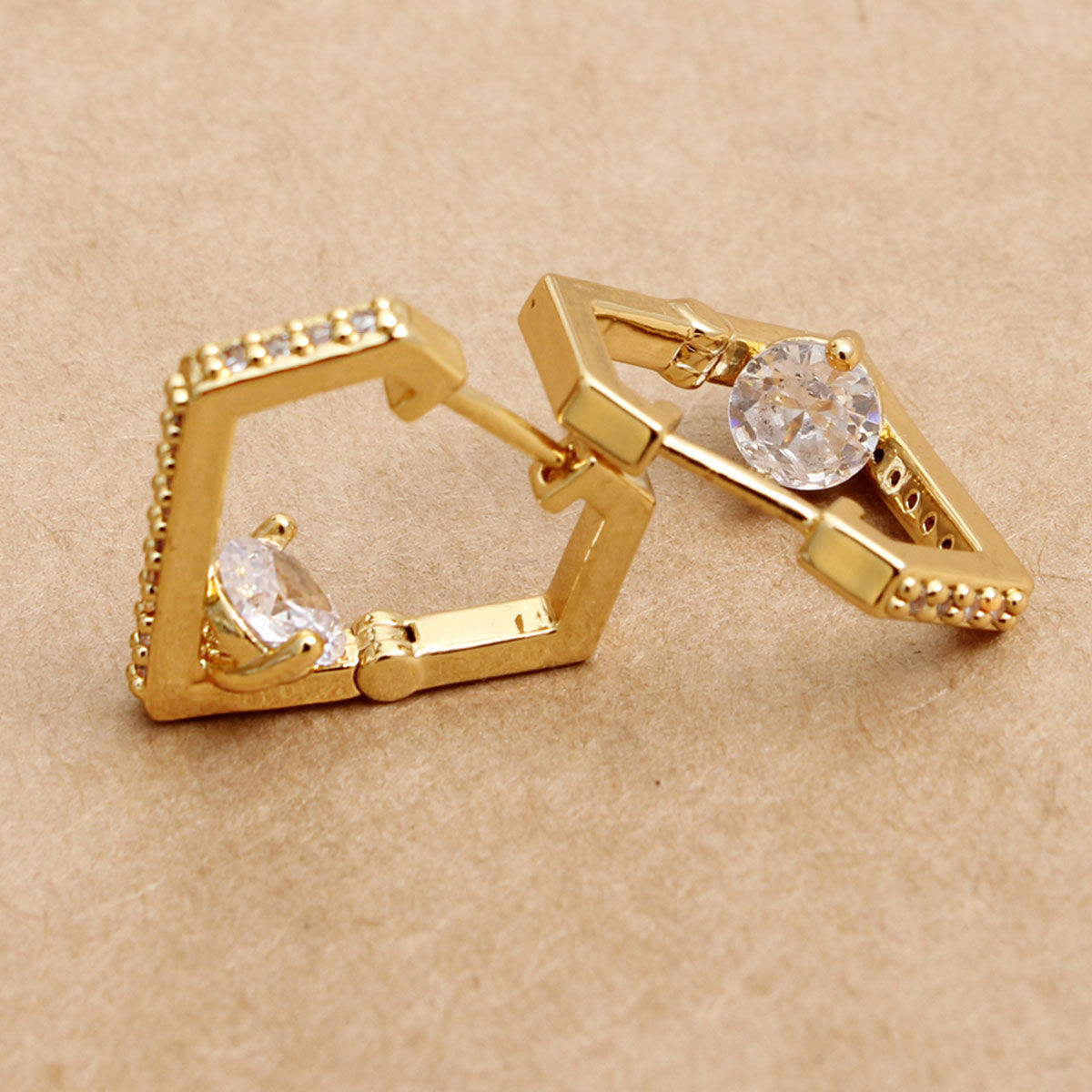 Huggie Hoop Earrings 14K Gold with CZ Diamond – Stylish Elegant Jewelry