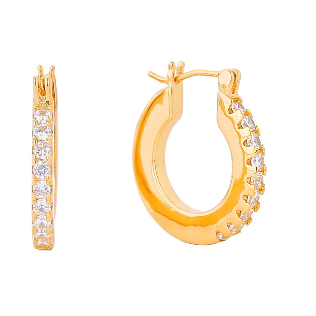 CZ Pave 14K Gold Pin Catch Hoop Earrings – Stylish Fashion Jewelry