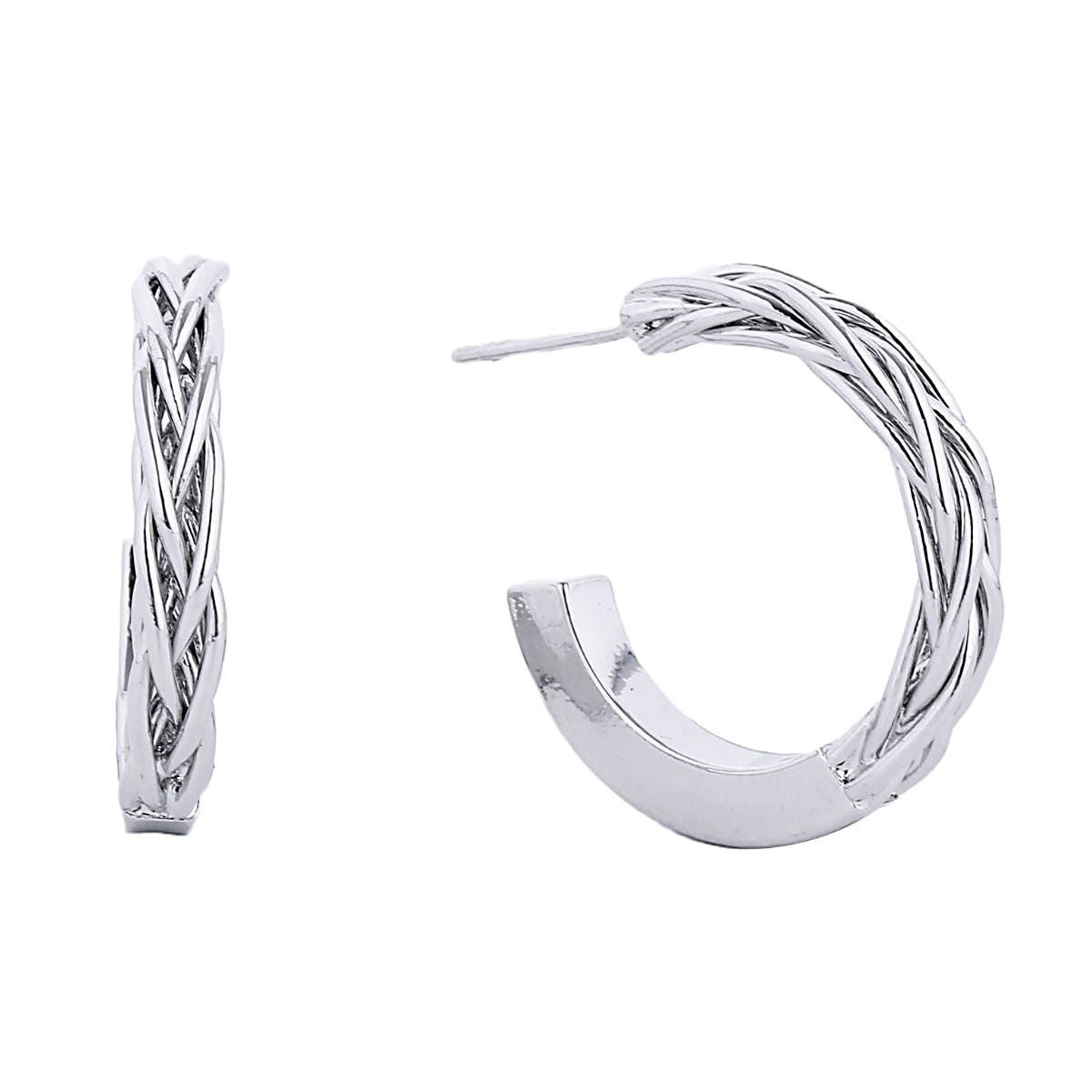Hoop Earrings 14K White Gold Braided Post Stylish Chic Jewelry