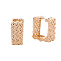 Huggie Hoops 14K Gold Rattan Square Stylish Earrings