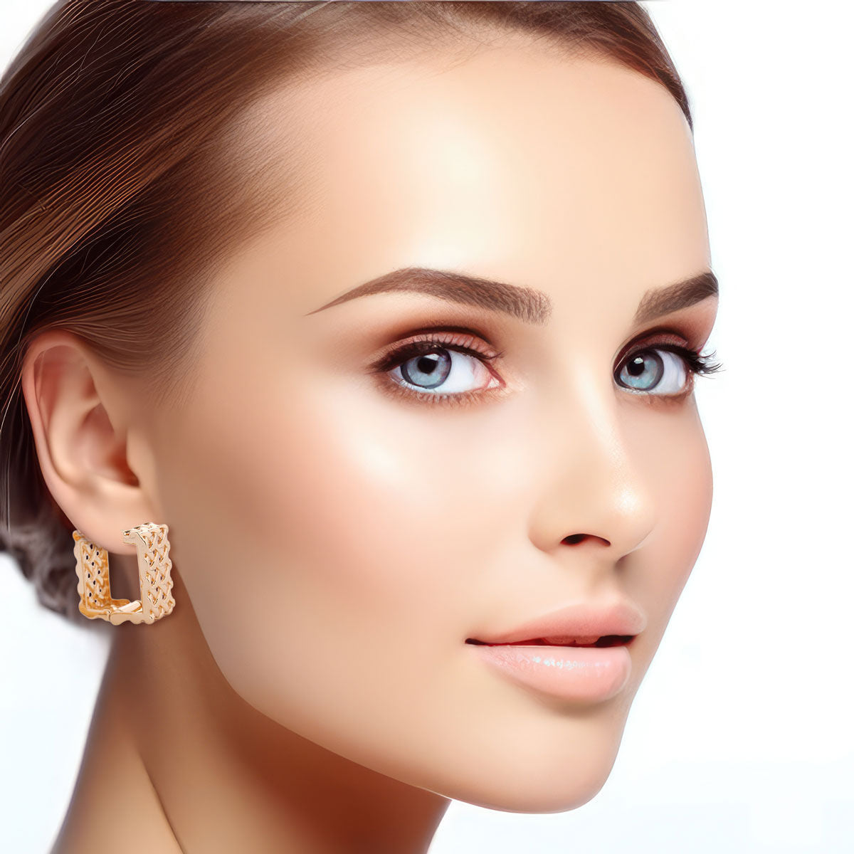 Huggie Hoops 14K Gold Rattan Square Stylish Earrings