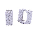 Huggie Hoops 14K White Gold Rattan Square Stylish Earrings