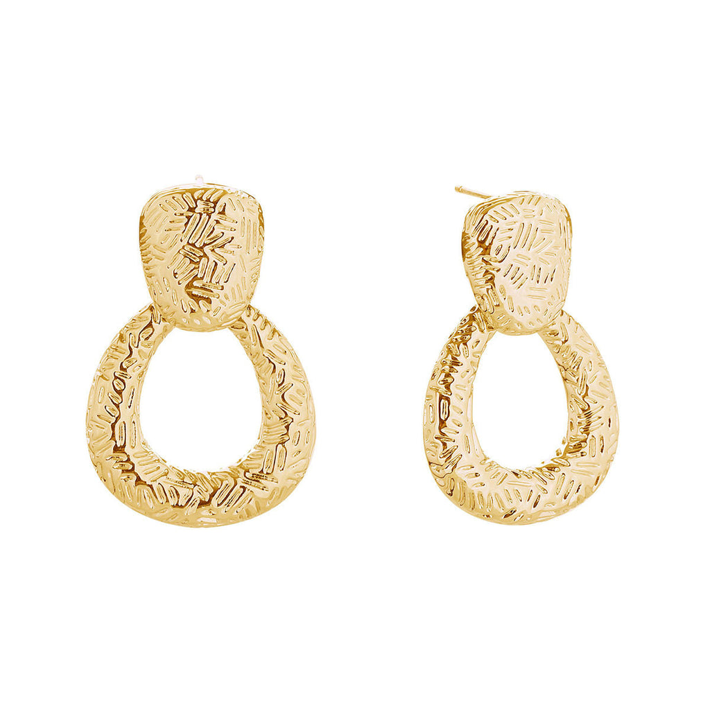 Small 14K Gold Dangle Drop Earrings Women’s Stylish Scratch Detail