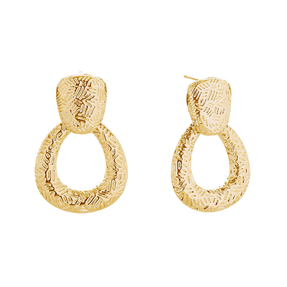 Small 14K Gold Dangle Drop Earrings Women’s Stylish Scratch Detail
