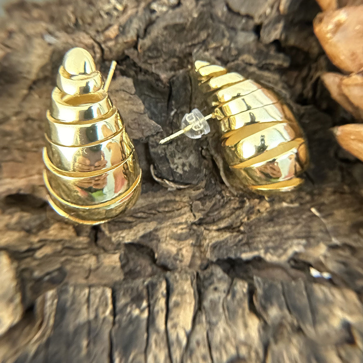 Spiral Stud Earrings 14K Gold Stylish Elegant Jewelry